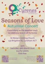 Seasons of Love Autumnal Concert, Sat 28 March, 2pm Seasons of Love Autumnal Concert, Sat 28 March, 2pm